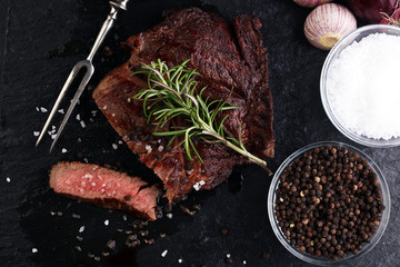 Barbecue Rib Eye Steak on Slate Slab - Dry Aged Wagyu Entrecote Steak