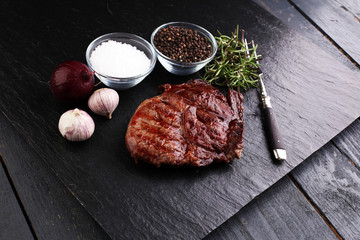 Barbecue Rib Eye Steak on Slate Slab - Dry Aged Wagyu Entrecote Steak