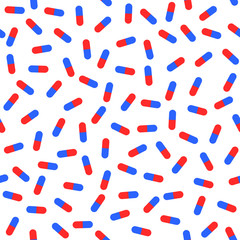 red blue pills. poster, banner medicine. abstract seamless pattern. white background. vector illustration.