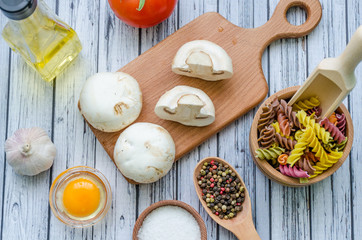 Still life with pasta ingredients