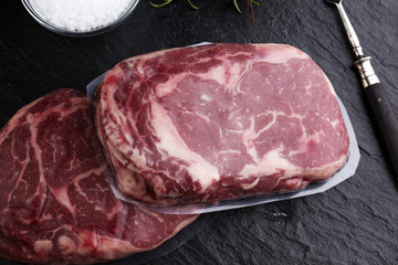 raw meat vacuum-packed Dry Aged Wagyu Entrecote Steak