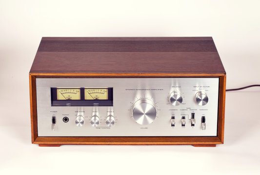 Vintage Stereo Audio Amplifier in Wooden cabinet