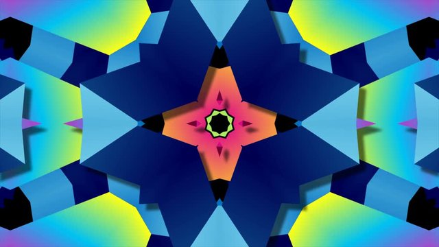 Seamless animation of abstract colorful geometric shape motion graphic. Kaleidoscope kaleida decoration art background texture pattern movement in 4k loop.