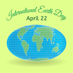 International Mother Earth Day theme. 3d globe or world map as a symbol of environmental and climate literacy. You can add your own text. Vector illustration