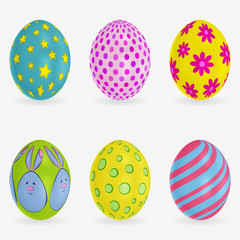 Set of colorful Easter eggs. Different patterns on each. Vector 3d icons. Festive vector illustration for your design.
