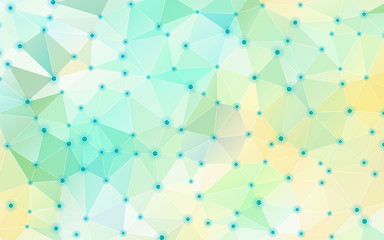 Abstract blue geometric crystal background with triangular polygons. Vector illustration. Dots with circles, big data visualization.
