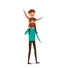 Happy Father's Day. Happy family concept. Dad carrying little son on his shoulders.