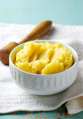 Mashed potatoes on the bowl.selective focus