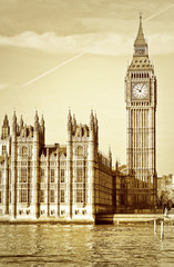 View of the Houses of Parliament with vintage effect.