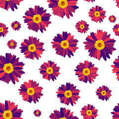 Seamless floral pattern from set of bright elements.