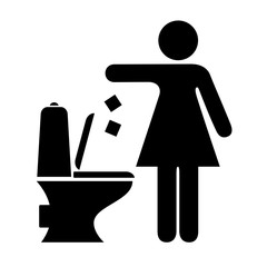 Woman littering in toilet sign