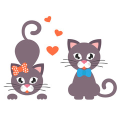 cartoon cat with heart set