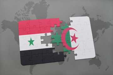 puzzle with the national flag of syria and algeria on a world map