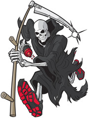 Grim Reaper Running with Athletic Shoes and Water Bottle
