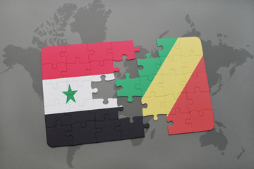 puzzle with the national flag of syria and republic of the congo on a world map