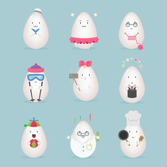 Egg character emotion icon kawaii easter set - 142395117