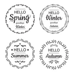 Hello Spring, Winter, Autumn and summer cards design.