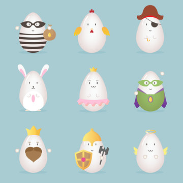 Egg Character Emotion Icon Kawaii Easter Set