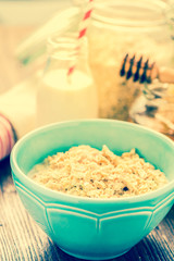 Healthy breakfast, porridge in bowl.