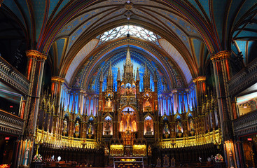 Altar of Montreal Notre-Dame Basilica (French: Basilique Notre-Dame de Montreal), Montreal, Quebec,...