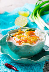 Coconut flavored Chicken and Shrimp Soup.