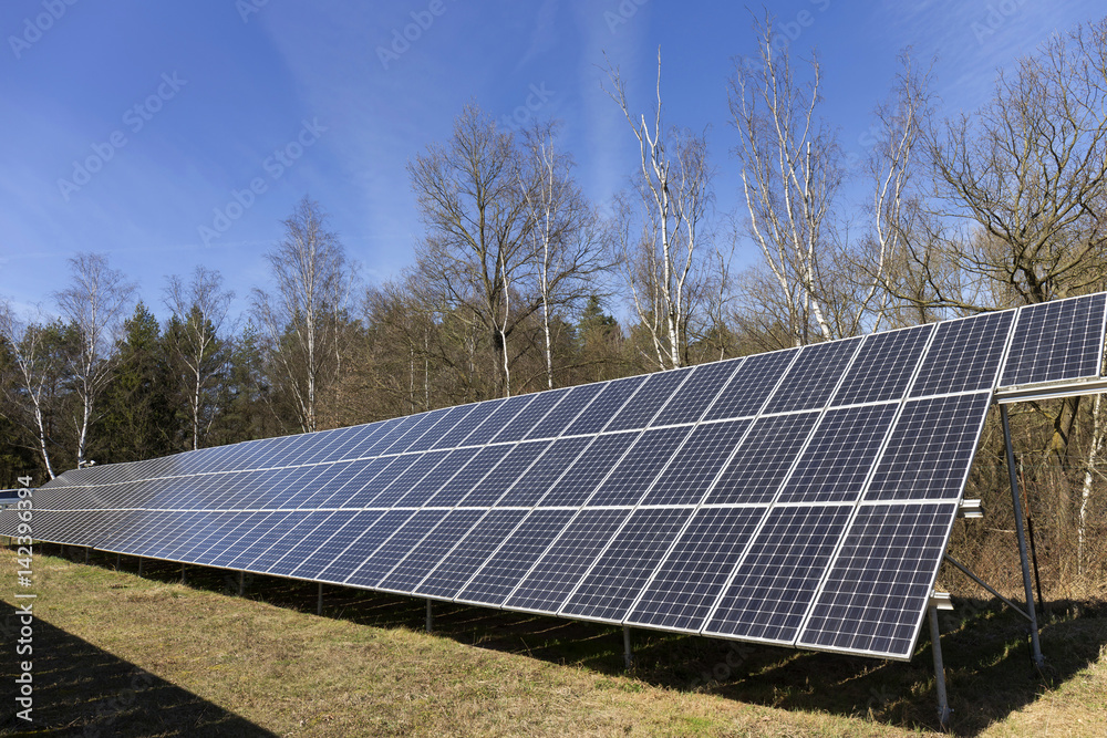 Wall mural solar power station on the spring meadow