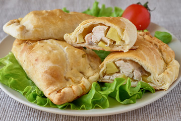 Delicious homemade Cornish pasties with beef, onions and potato.