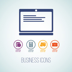 Vector illustration of business icon in the form of laptop. Flat additional symbols for business and web graphics