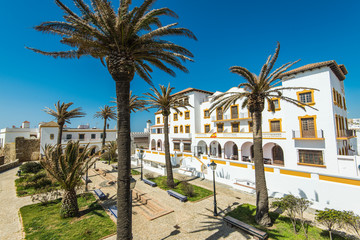 Tarifa main square with white facades,Spain