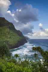 Fototapeta premium Early morning start on the Kalalau Trail viewing the Na Pali Coast, Kauai, Hawaii