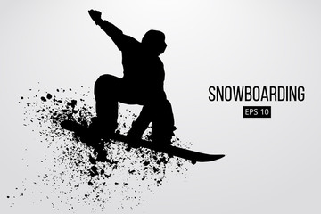 Naklejka na ściany i meble Silhouette of a snowboarder jumping isolated. Vector illustration