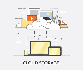 Computer device data cloud storage security flat design vector illustration