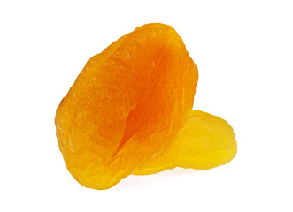 Dried apricots on a white background, close-up