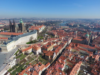Fototapeta na wymiar Aerial view of Old Town of Prague and church Saint Vitus in Prague, Czech Republic