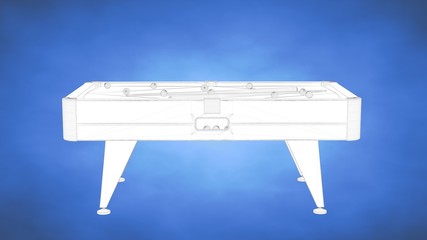 outlined 3d rendering of abilliard table inside a blue studio