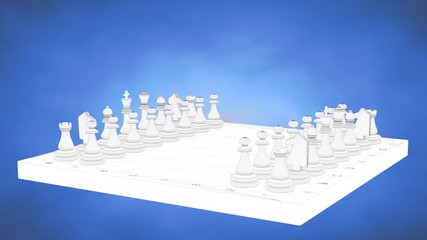 outlined 3d rendering of a chess inside a blue studio