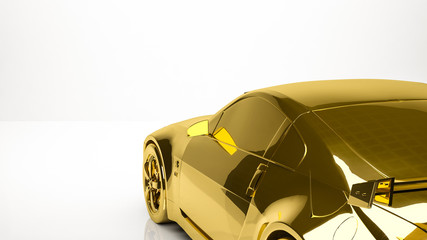 golden 3d rendering of a car inside a studio