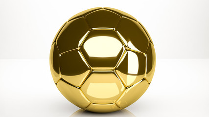 golden 3d rendering of a ball inside a studio