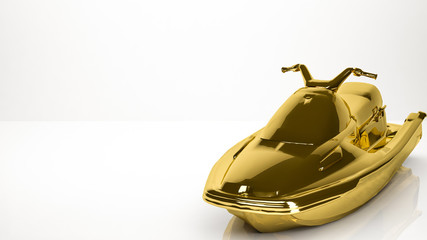 golden 3d rendering of a jetski inside a studio