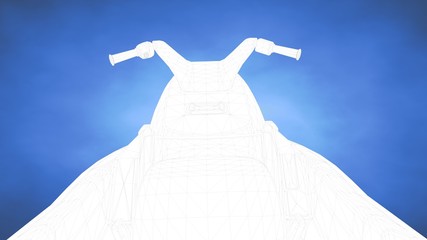 outlined 3d rendering of a jetski inside a blue studio