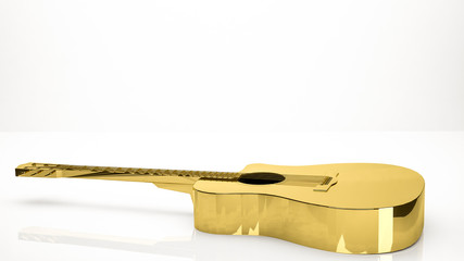 golden 3d rendering of a guitar inside a studio