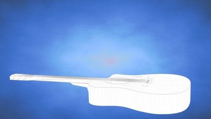outlined 3d rendering of a guitar inside a blue studio