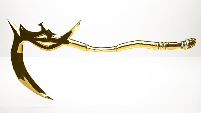 golden 3d rendering of a soul taker inside a studio