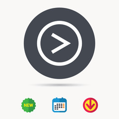 Arrow icon. Next navigation symbol. Calendar, download arrow and new tag signs. Colored flat web icons. Vector