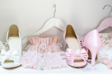 Beautiful garters and shoes for a wedding celebration