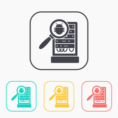 Database server bug inspection flat icon. Vector malware illustration