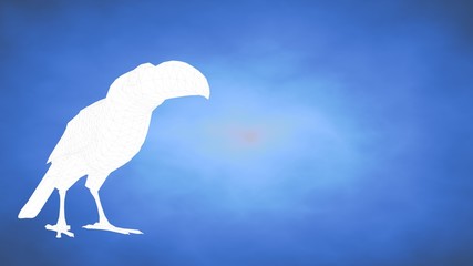 outlined 3d rendering of a bird inside a blue studio