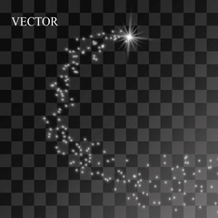 Flying comet fall. The stars glow on a transparent background. Vector illustration.