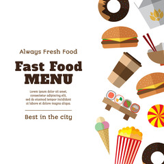 Set of colorful simple fast food flat icons with long shadows on