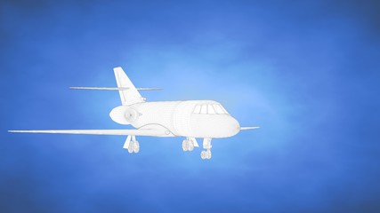 Obraz premium outlined 3d rendering of an airplane inside a blue studio